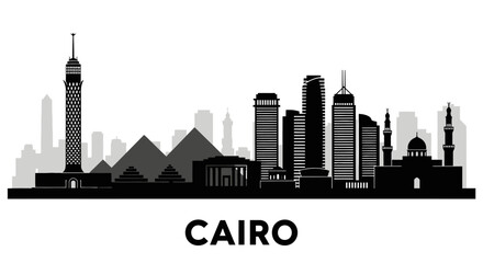 Obraz premium Cairo Silhouette: Iconic Cityscape of Egypt, Black and White Vector