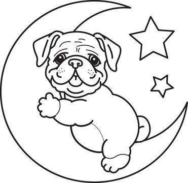 Coloring pages of Cute funny Bulldog sticker icon. Outline of Bulldog 