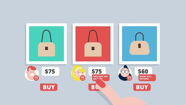 2D Animation of Hand Selecting and Buying Locked Digital Products, E-Commerce Premium Subscription and Digital Asset Purchase