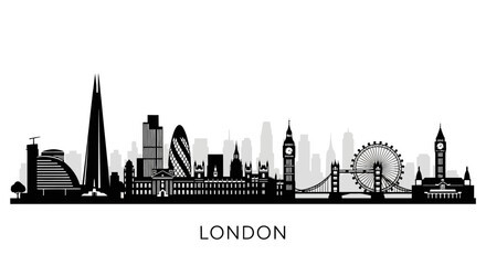 Obraz premium London Cityscape Silhouette - Iconic Landmarks Illustration