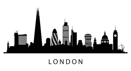 Fototapeta premium London Cityscape Silhouette: Iconic Landmarks in Black