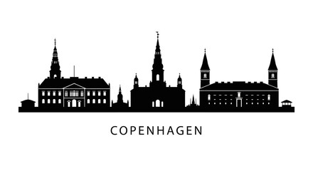 Fototapeta premium Copenhagen, Denmark skyline silhouette, black graphic design