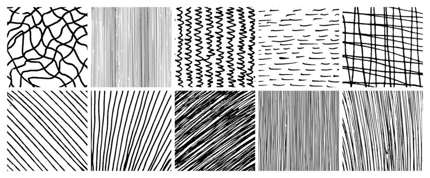 Set of monochrome hand-drawn crosshatch textures