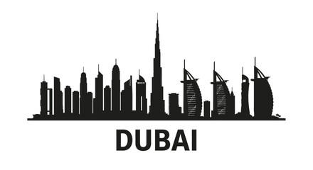 Obraz premium Dubai Skyline Silhouette: Architectural Elements Against White Background