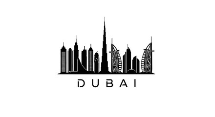 Obraz premium Dubai Skyline Silhouette: Iconic Cityscape Design in Black and White