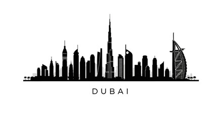 Obraz premium Dubai Skyline Silhouette: Iconic Cityscape Landmark against White