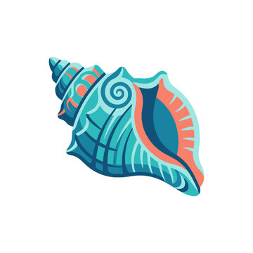 A vibrant turquoise conch shell nestles in a stylized oceanic design