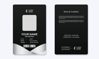 Fototapeta premium Premium Black Corporate ID Card Template with Silver Wave Abstract Employee Badge Design