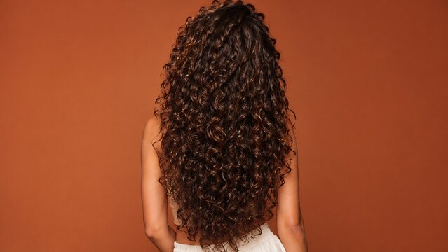 Back view of incredibly long perfectly defined bouncy natural brunette curls