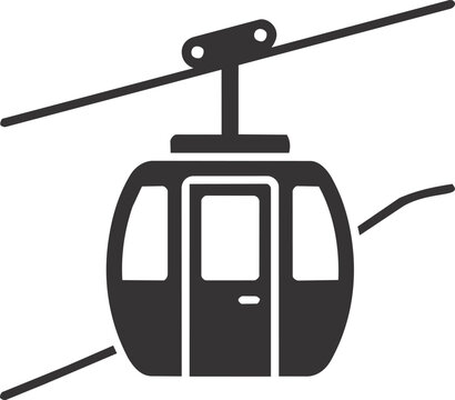 Minimal cable car gondola icon representing mountain transportation, ski resort travel, tourism, and aerial lift systems. Ideal for winter sports, outdoor adventure, navigation, and transportation