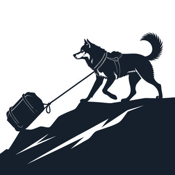 alaskan malamute silhouette pulling heavy load strong forward lean vector