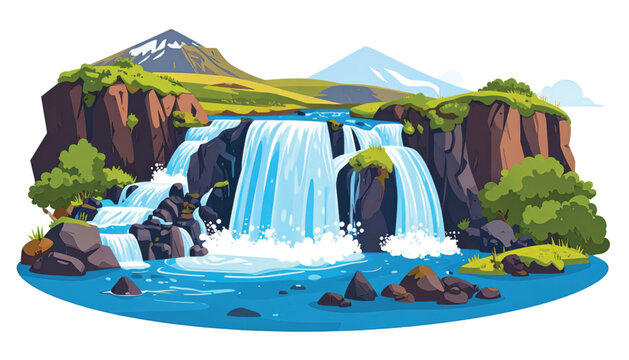 Waterfall Cascading Down Rocky Cliffside.