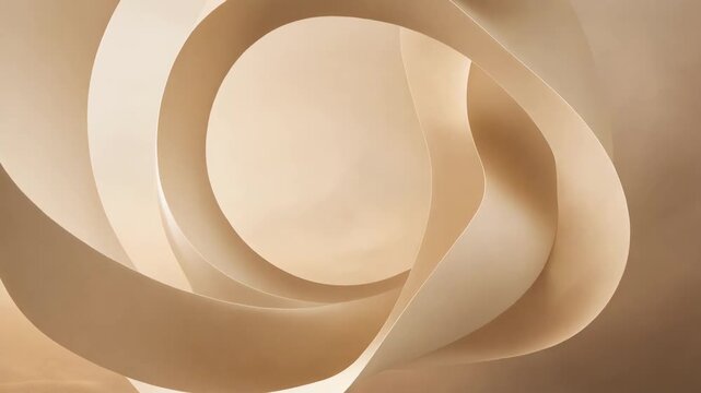 Abstract beige spiraling paper-like structure with soft lighting