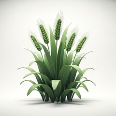 Fototapeta premium Lush Green Wheat Stalks with Grains on White Background.