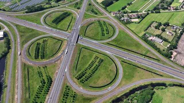 Highway cloverleaf junction with transport infrastructure in Europe