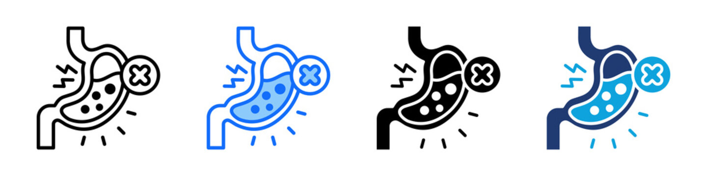 Indigestion Symptom Icon Set Multi Style Vector Illustration