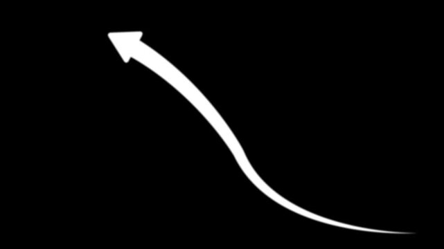 Glowing Upward Arrow Curve Animation Accelerating Growth, Rising Performance, Abstract arrow growth chart of economy icon animated on a black background,with 4k video.