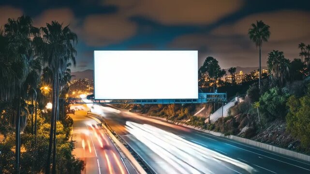 Blank billboard over evening highway