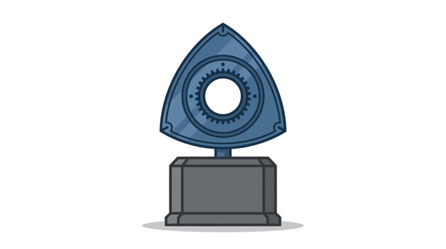 Blue Wankel rotary engine rotor trophy on a grey pedestal