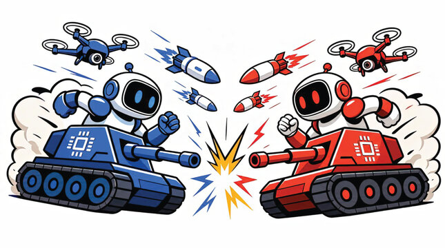 Robotic tanks with drones and missiles.