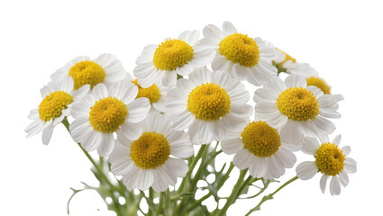 Fototapeta premium Isolated bouquet of fresh feverfew flowers with vibrant yellow centers and white petals