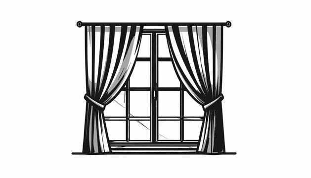 Curtains tied back on window.