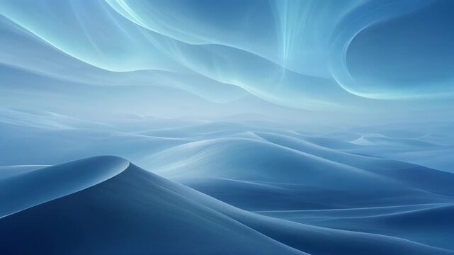 Smooth blue sand dunes under a serene sky with flowing cloud patterns