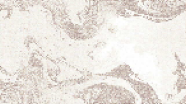 Abstract brown and white halftone dot pattern with flowing organic shapes creating a textured and warm vintage visual background effect