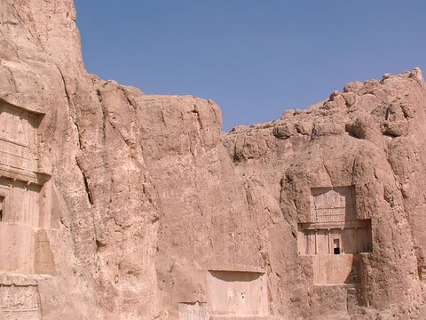 Iran, Naqsh-e Rostam, is an Achaemenid funerary site with monumental royal tombs, of archaeological interest, located about 12 km northwest of Persepolis