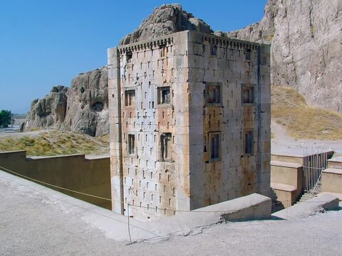 Iran, Naqsh-e Rostam, is an Achaemenid funerary site with monumental royal tombs, of archaeological interest, located about 12 km northwest of Persepolis