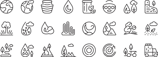 Fototapeta premium Eco Energy and Sustainability Icon Set with Globe, Leaf, Flame, Water, Battery, Recycling and Solar Symbols