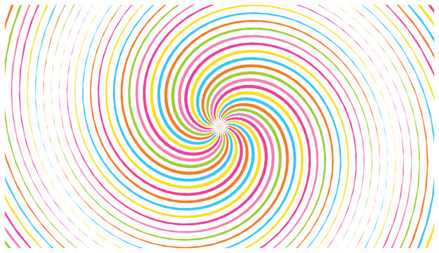 Swirling spiral vortex pattern with colorful curved lines creating hypnotic optical illusion for dynamic graphic designs.