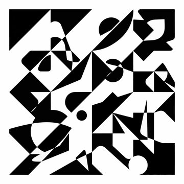 Abstract black and white geometric shapes composition