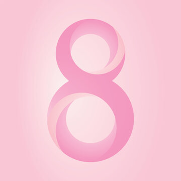 International Women's Day Elegant Pink Number 8 Graphic Concept, March 8 Celebration Abstract Ribbon Vector Illustration on Soft Pink Background