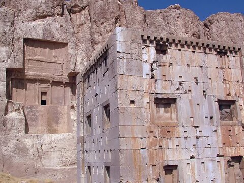 Iran, Naqsh-e Rostam, is an Achaemenid funerary site with monumental royal tombs, of archaeological interest, located about 12 km northwest of Persepolis