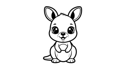 Cute Cartoon Kangaroo Line Art Coloring Page for Kids © Onica