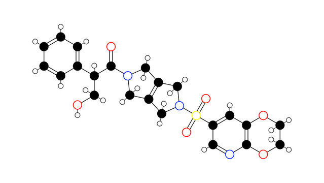etavopivat molecule, structural chemical formula, ball-and-stick model, isolated image erythrocyte metabolism modulator