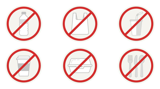 No Plastic Use Prohibition Signs.
