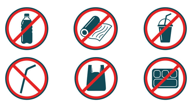 No plastic usage icons signs.