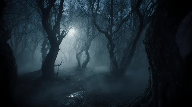 Dark Haunted Forest with Fog and Moonlight Cinematic Video Storyboard