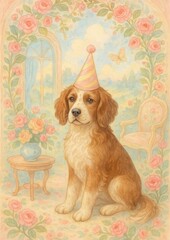 Naklejka premium Whimsical puppy birthday celebration