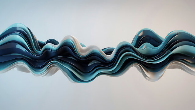 Abstract three dimensional wavy form in shades of teal and silver rendered against a light background