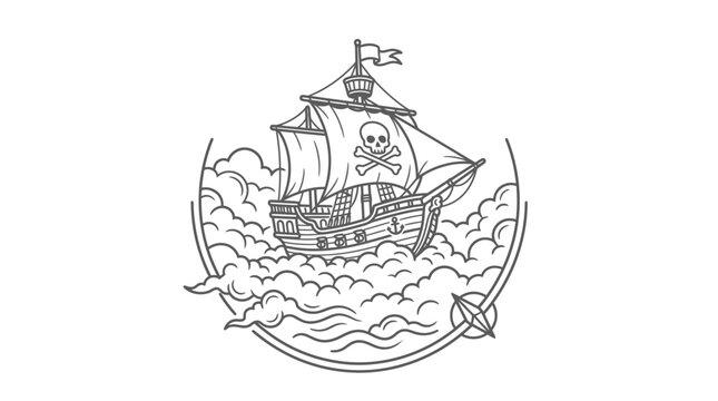 Pirate ship with skull sail.
