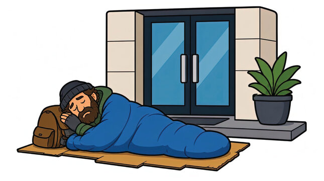 Man sleeping on a mat outside.