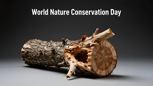 Cut down timber tree trunk with empty center hole as a symbol of deforestation and wood exploitation