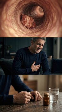 Medical vascular event: thrombosis danger, sanguine stream, artery blockage, heart attack, pain suffer, health crisis, circulatory issue, vessel restrict, mature man, chest distress.