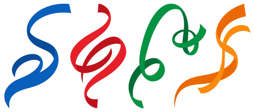 Colorful swirling ribbon shapes in blue red green and orange