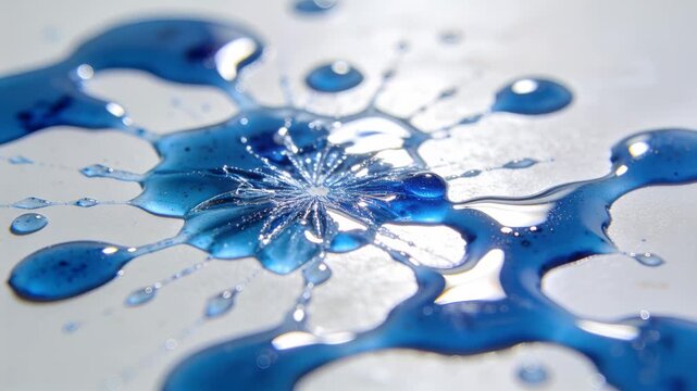 Pressing pen applicator depositing blue gel onto white card, merging with star puddle adding gloss