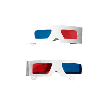 Paper 3D cinema glasses isolated PNG on transparent background, retro red and blue movie theater accessory