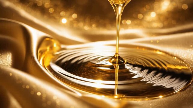 Golden honey flowing into liquid swirl with luxury texture and glowing abstract background